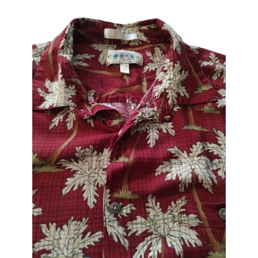 Vintage Campia Moda Shirt Rayon Palm Trees Tropical Red Mens Size Extra Large